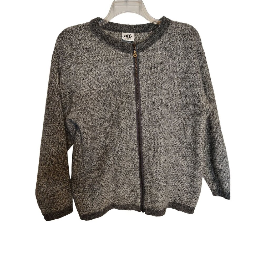 ALB Collection Womens Gray Medium Wool Zip Front Cardigan Sweater Iceland Unisex